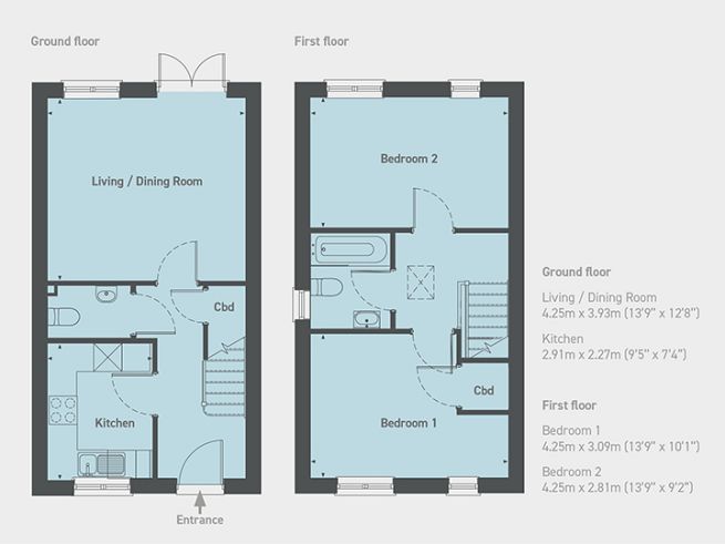 Floor plan 2 bedroom house - artist's  impression subject to change